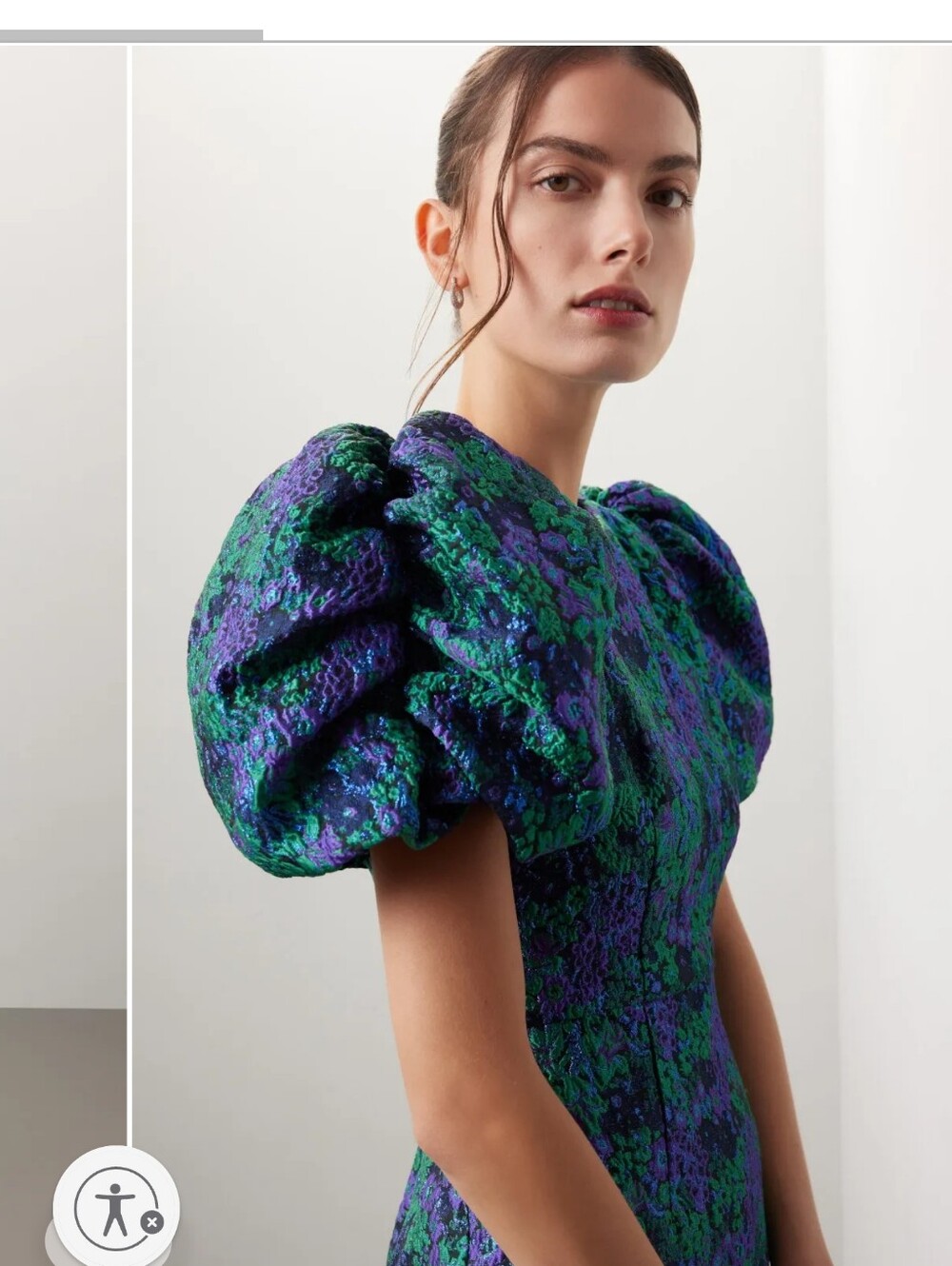 Donna Morgan Textured Puff-Sleeve Mini Dress in Green & Purple. Sz.16 New - Picture 4 of 6